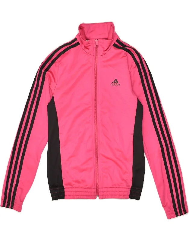 men's casual jackets -ADIDAS Girls Tracksuit Top Jacket 11-12 Years Pink Polyester