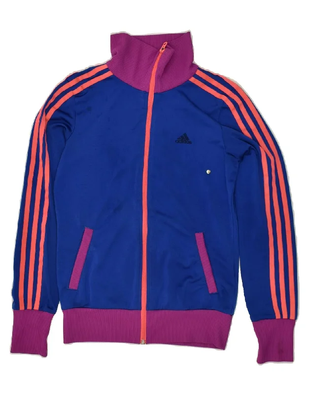 men's hooded jackets -ADIDAS Girls Tracksuit Top Jacket 13-14 Years Blue Colourblock Polyester