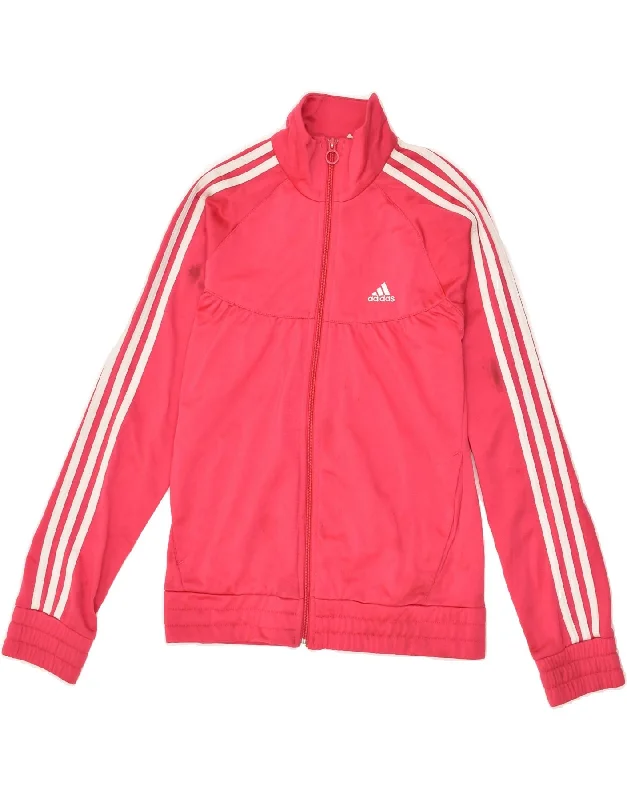 men's casual outerwear jackets -ADIDAS Girls Tracksuit Top Jacket 13-14 Years Pink Polyester