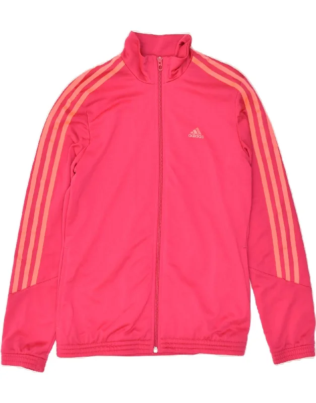 men's thick warm jackets -ADIDAS Girls Tracksuit Top Jacket 14-15 Years Pink Polyester