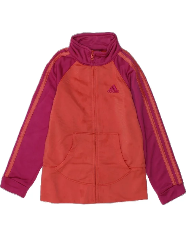 men's warm parkas for winter -ADIDAS Girls Tracksuit Top Jacket 3-4 Years Orange Colourblock Polyester