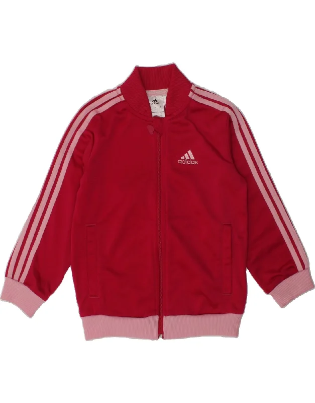 men's fashionable jackets -ADIDAS Girls Tracksuit Top Jacket 3-4 Years Red Colourblock Polyester