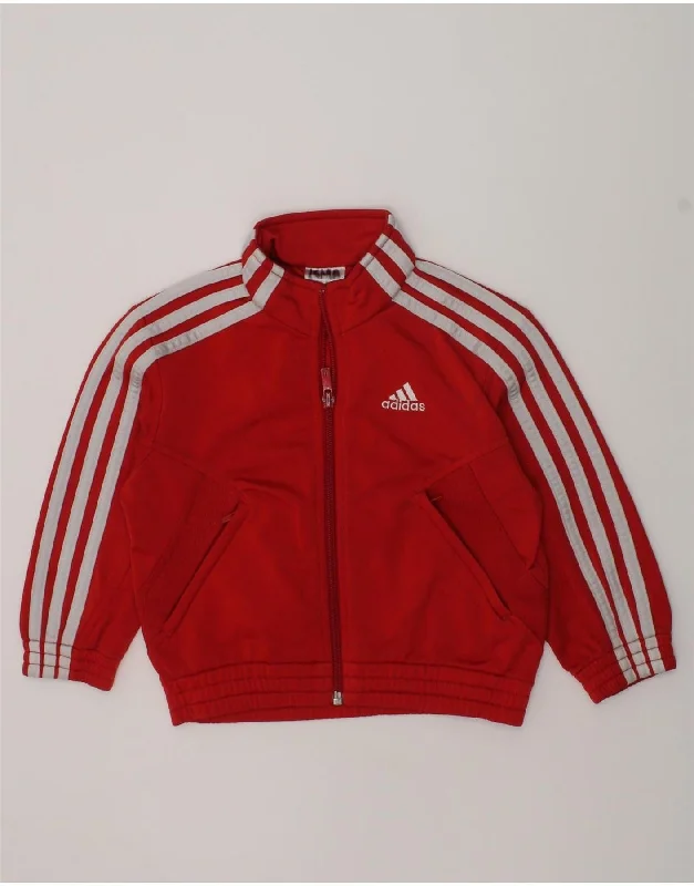 men's zip-up jackets -ADIDAS Girls Tracksuit Top Jacket 4-5 Years Red Polyester