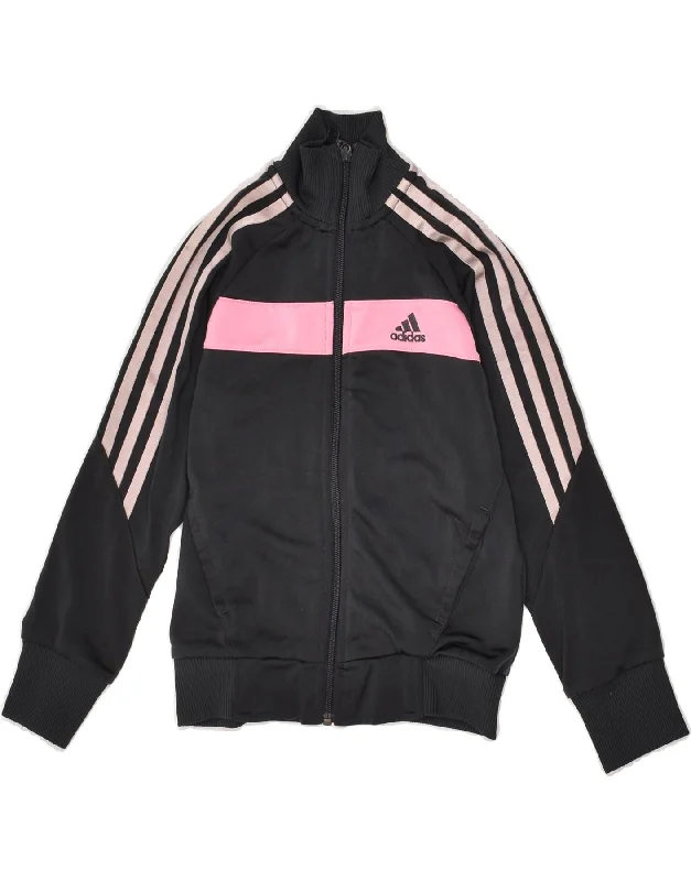 men's lightweight jackets for travel -ADIDAS Girls Tracksuit Top Jacket 7-8 Years Black Colourblock Polyester