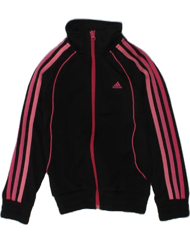 men's puffer jackets -ADIDAS Girls Tracksuit Top Jacket 7-8 Years Black Polyester