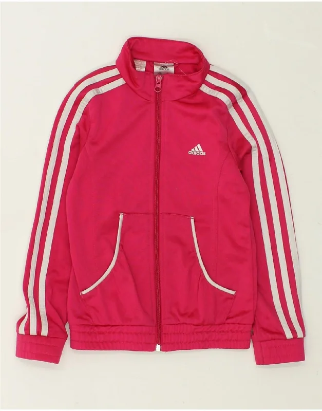 men's stylish outdoor jackets -ADIDAS Girls Tracksuit Top Jacket 7-8 Years Pink Polyester