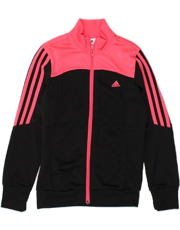 men's fashionable jackets -ADIDAS Girls Tracksuit Top Jacket 9-10 Years Black Colourblock Polyester