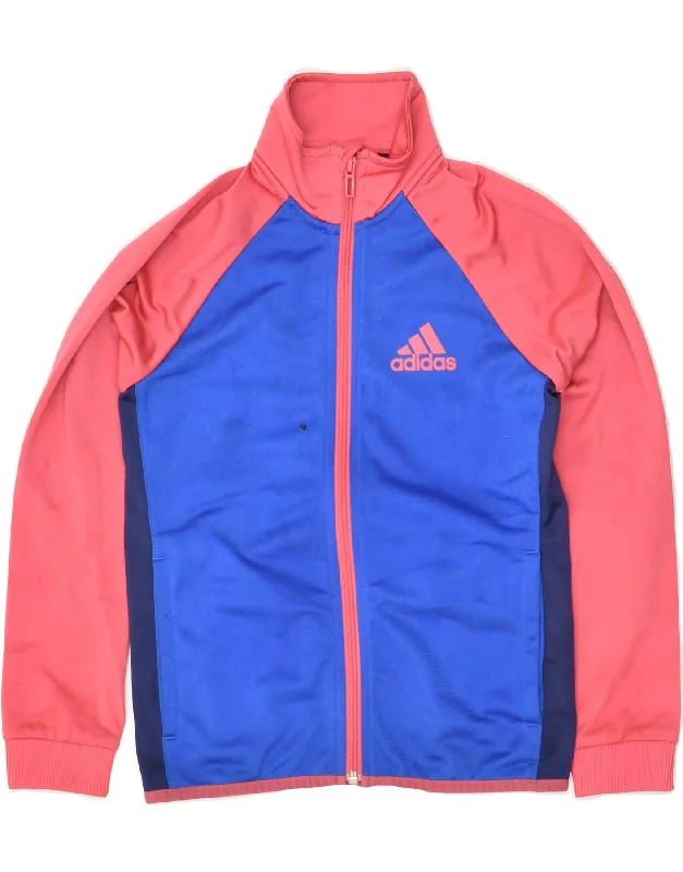 men's winter jackets -ADIDAS Girls Tracksuit Top Jacket 9-10 Years Blue Colourblock Polyester