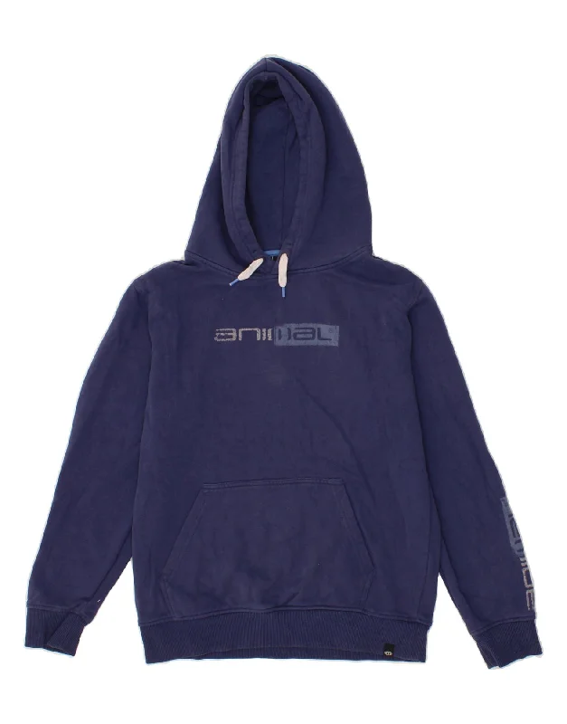 men's lightweight cotton hoodie -ANIMAL Boys Graphic Hoodie Jumper 13-14 Years Navy Blue Cotton