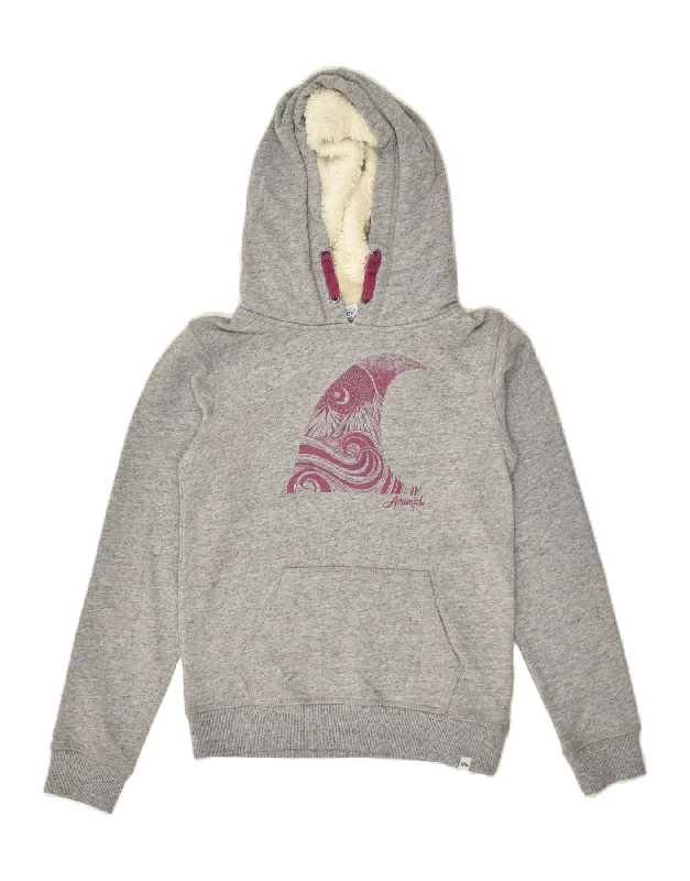 men's hoodie for outdoor wear -ANIMAL Girls Graphic Hoodie Jumper 11-12 Years Grey Cotton