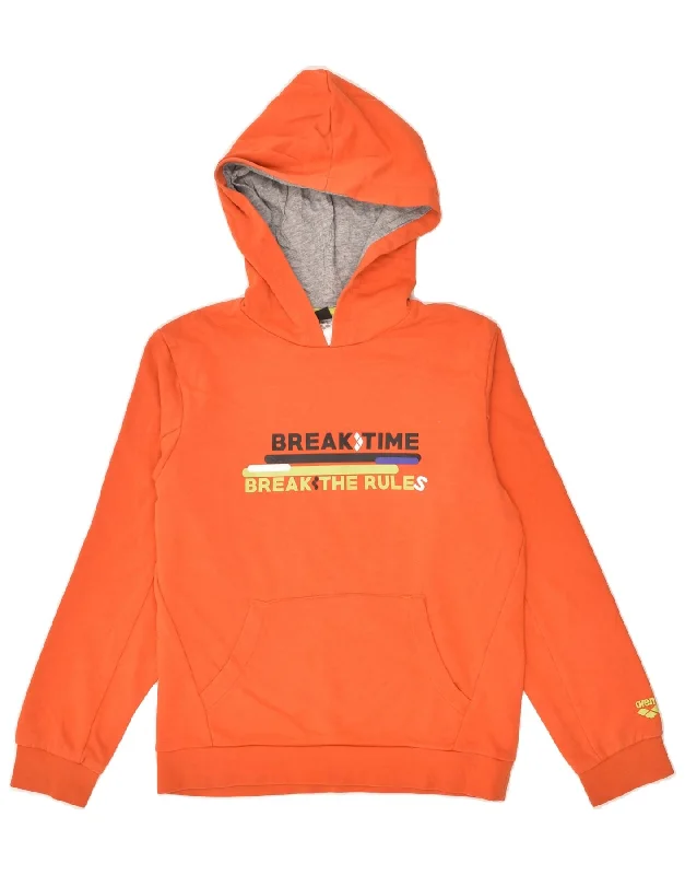 men's fleece hoodies -ARENA Boys Graphic Hoodie Jumper 9-10 Years Orange Cotton