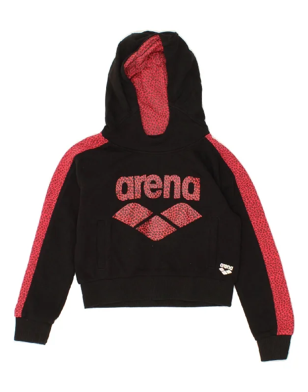 men's hoodie for cold weather -ARENA Girls Crop Graphic Hoodie Jumper 9-10 Years Black Animal Print