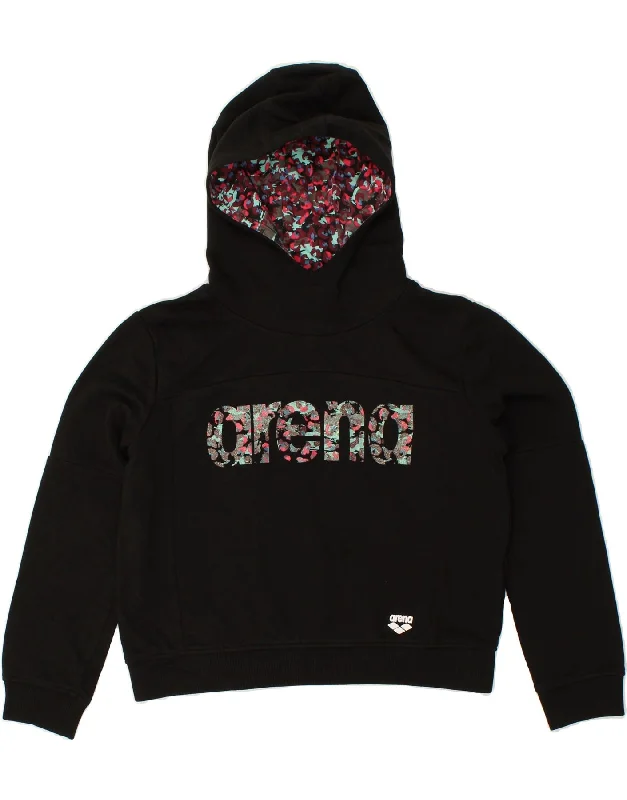 men's zip-up hoodies -ARENA Girls Graphic Hoodie Jumper 11-12 Years Black Cotton