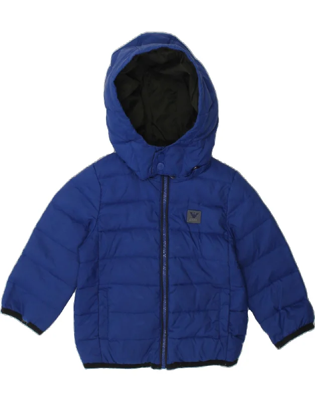 men's lightweight jackets -ARMANI BABY Baby Boys Hooded Padded Jacket 9-12 Months Blue Polyamide