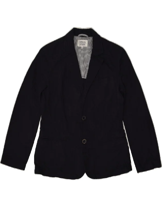 men's wind-resistant jackets -ARMANI JUNIOR Boys 2 Button Blazer Jacket 13-14 Years Navy Blue Cotton