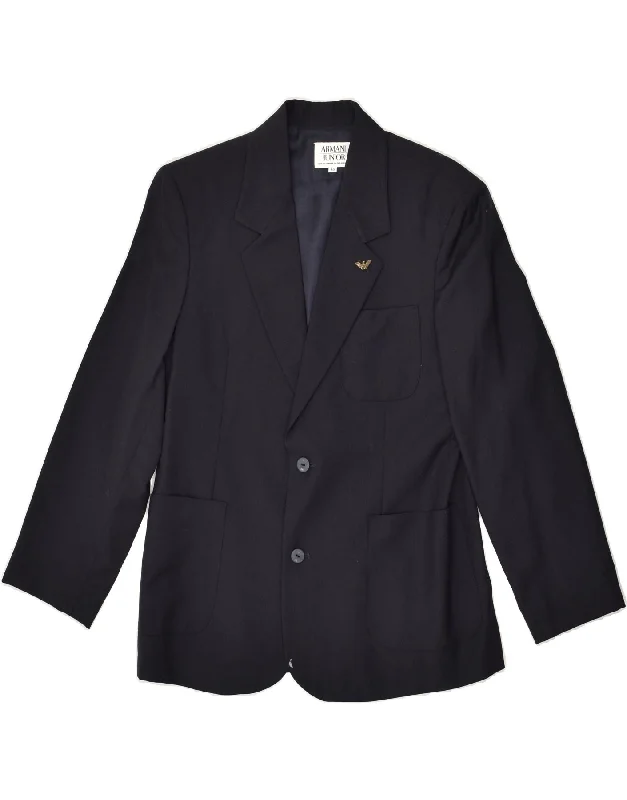 men's rain-resistant jackets -ARMANI JUNIOR Boys 2 Button Blazer Jacket 13-14 Years Navy Blue