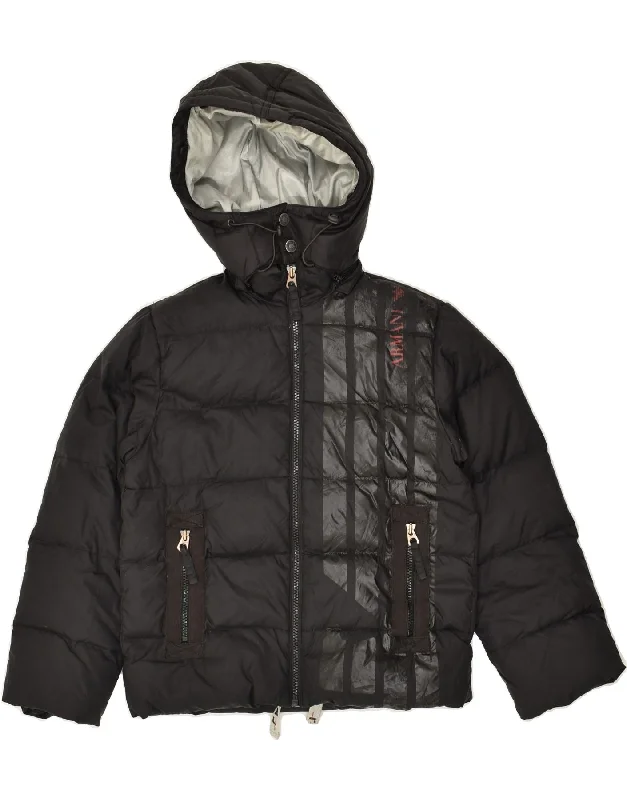 men's parka jackets for cold weather -ARMANI JUNIOR Boys Hooded Padded Jacket 9-10 Years Black Polyamide