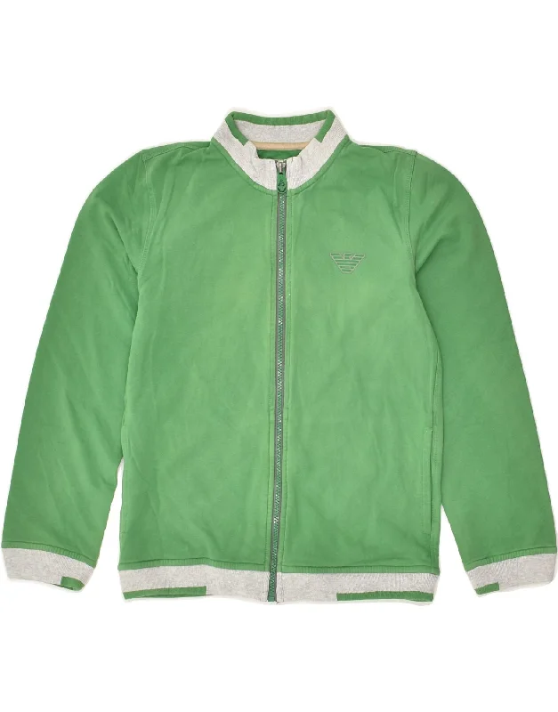 men's winter coats with fur -ARMANI JUNIOR Boys Tracksuit Top Jacket 11-12 Years Green Cotton