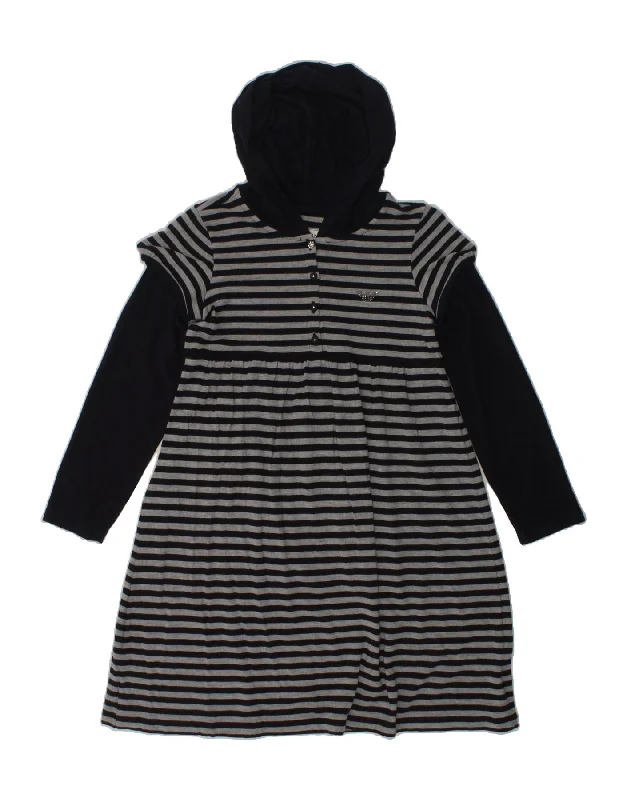 men's hoodie for outdoor wear -ARMANI JUNIOR Girls Hoodie Dress 6-7 Years Grey Striped Viscose