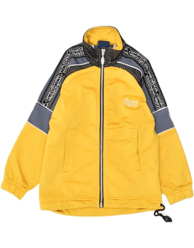 men's zip-up hooded jackets -ASICS Boys Graphic Tracksuit Top Jacket 5-6 Years Yellow Polyester