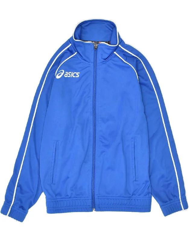 men's tailored jackets -ASICS Boys Graphic Tracksuit Top Jacket 7-8 Years Blue Polyester