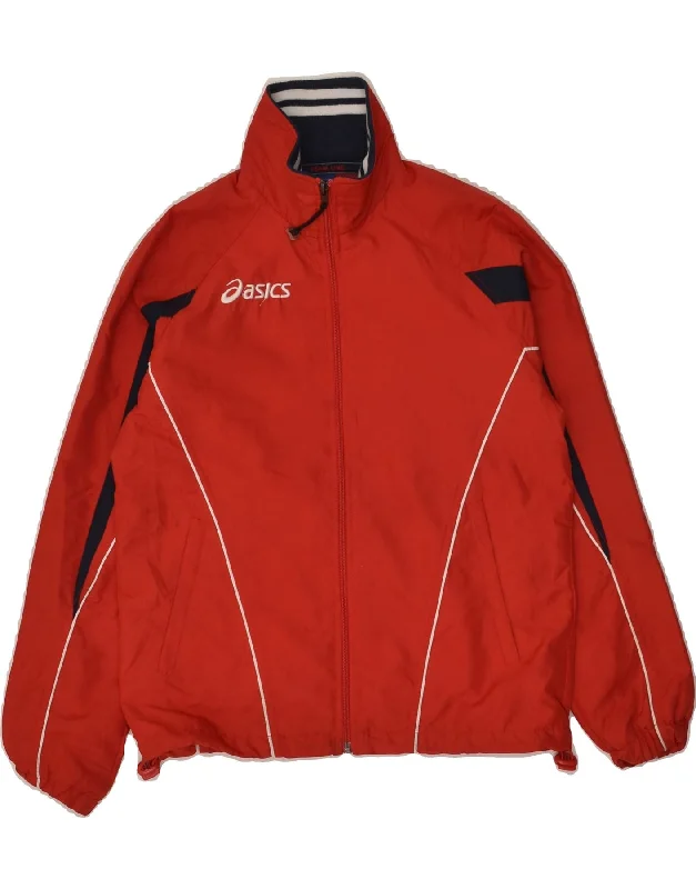 men's lightweight jackets -ASICS Boys Tracksuit Top Jacket 11-12 Years Red Polyester