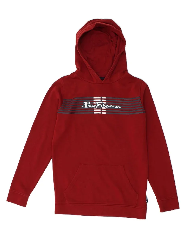 men's comfortable pullover sweatshirts -BEN SHERMAN Boys Graphic Hoodie Jumper 12-13 Years Red Cotton