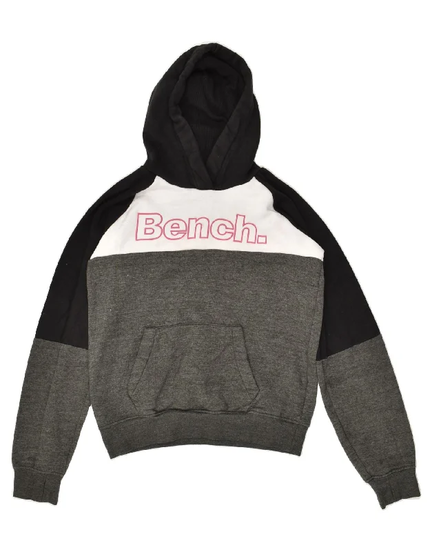 men's lightweight sweatshirts -BENCH Boys Graphic Hoodie Jumper 13-14 Years Grey Colourblock Cotton