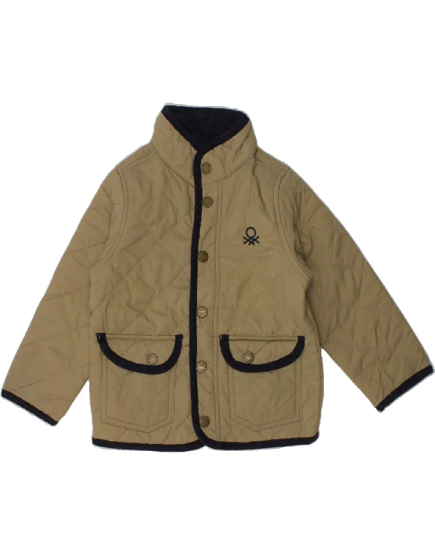 men's denim jackets -BENETTON Baby Boys Quilted Jacket 18-24 Months Beige Nylon