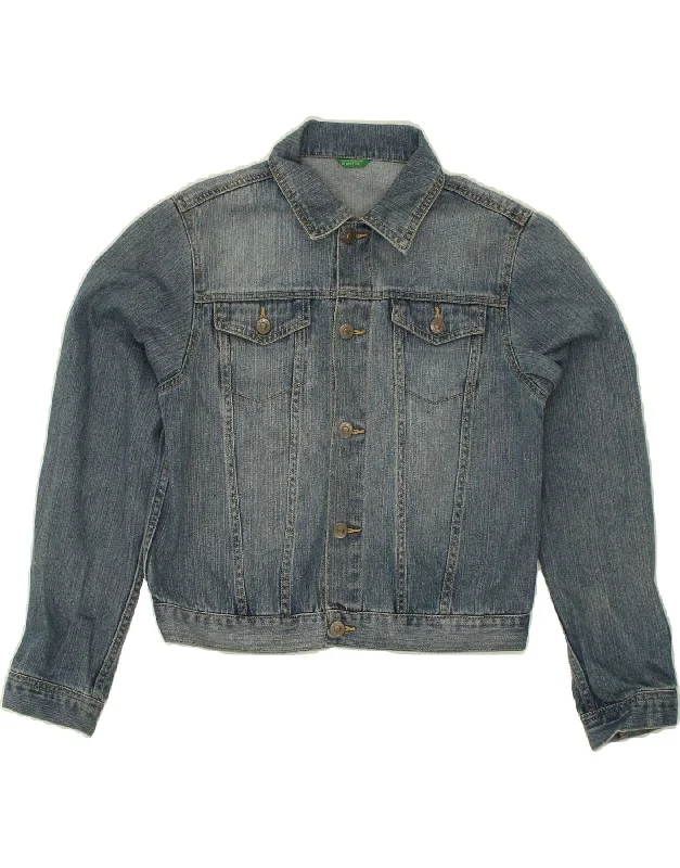 men's athletic jackets -BENETTON Boys Denim Jacket 11-12 Years Blue Cotton