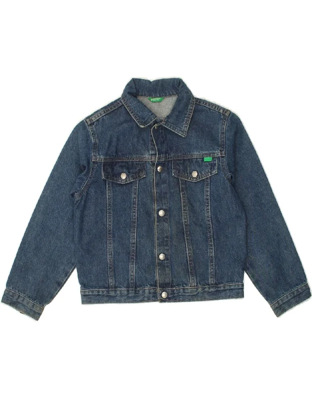 men's softshell jackets -BENETTON Boys Denim Jacket 5-6 Years Small Blue Cotton