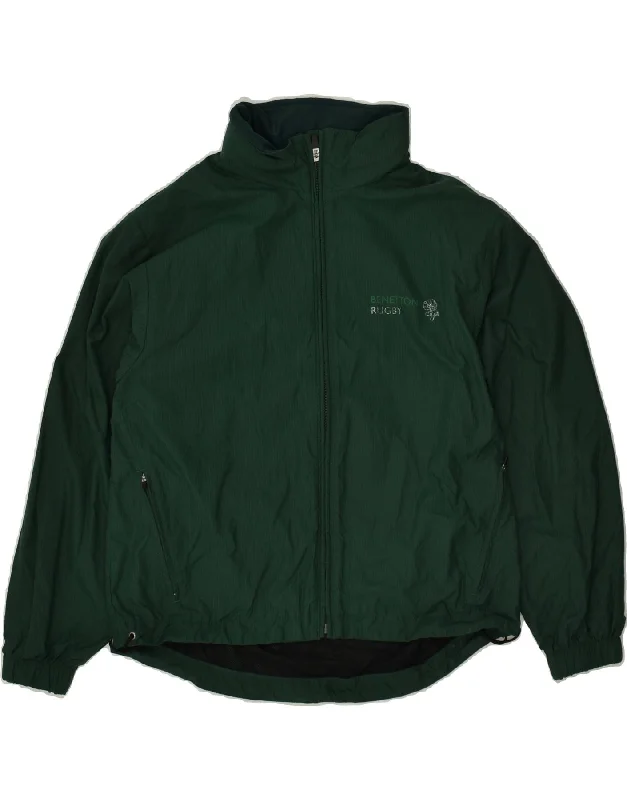 men's thick warm jackets -BENETTON Boys Graphic Tracksuit Top Jacket 11-12 Years Green Check