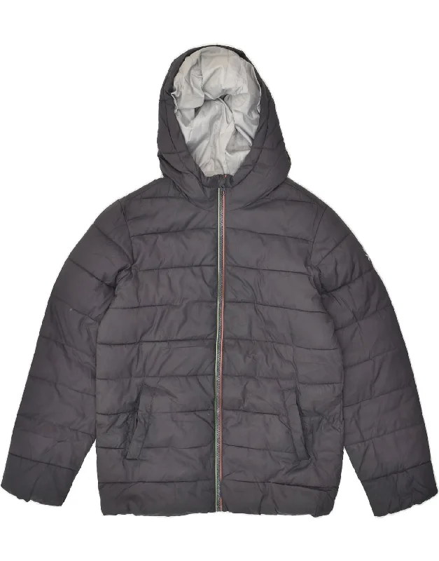 men's insulated jackets for snow -BENETTON Boys Hooded Padded Jacket 11-12 Years 2XL  Grey Polyester