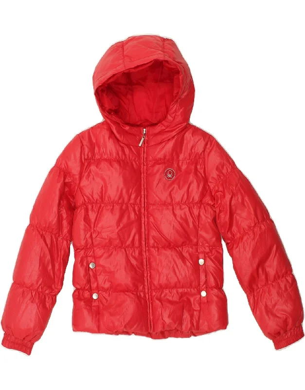 men's fashionable winter jackets -BENETTON Boys Hooded Padded Jacket 8-9 Years Red