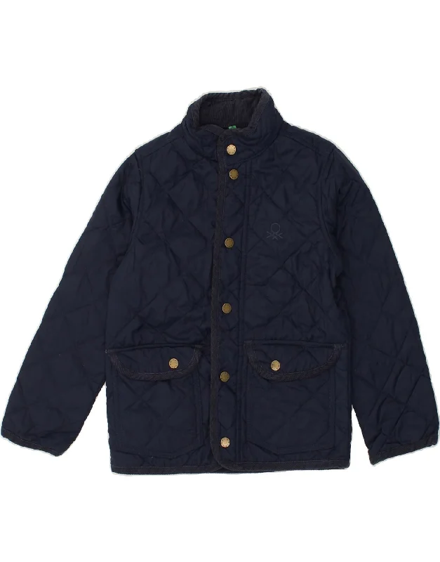 men's fashionable outer jackets -BENETTON Boys Quilted Jacket 6-7 Years Small  Navy Blue Polyamide