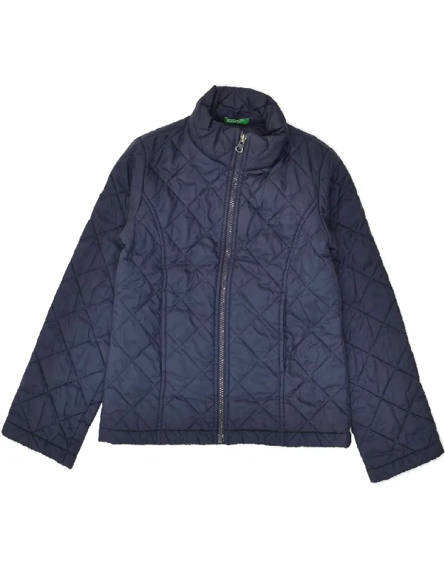 men's rugged jackets -BENETTON Boys Quilted Jacket 7-8 Years Medium Navy Blue Polyester