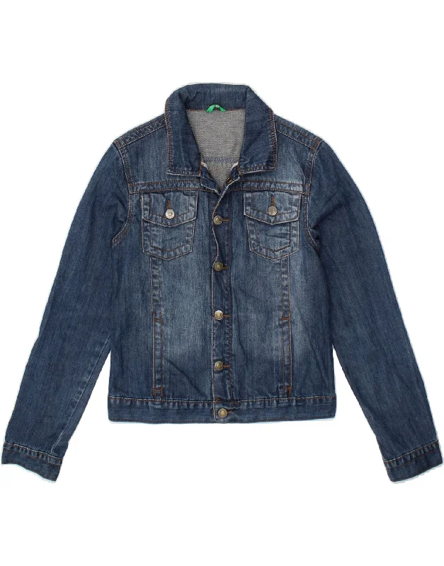 men's military jackets -BENETTON Girls Denim Jacket 11-12 Years XL Blue Cotton