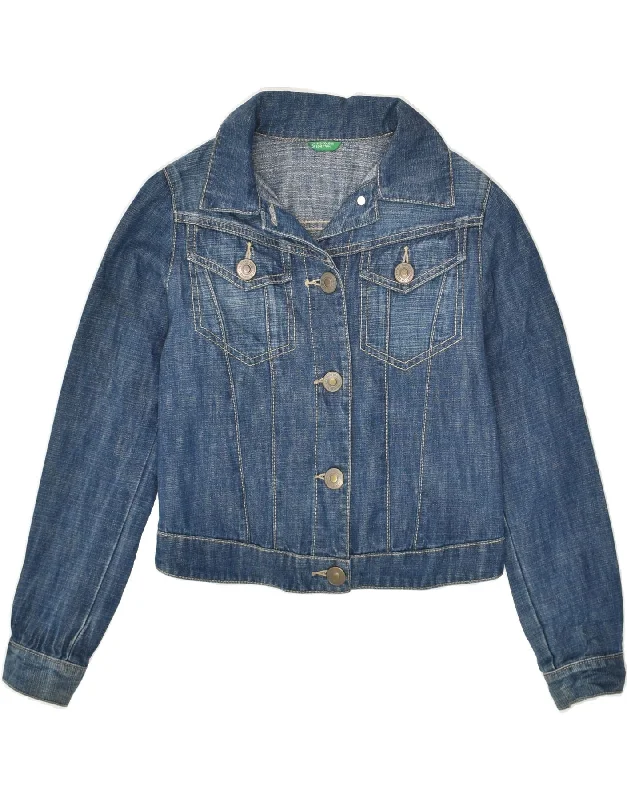 men's stylish black jackets -BENETTON Girls Denim Jacket 9-10 Years Large  Blue Cotton