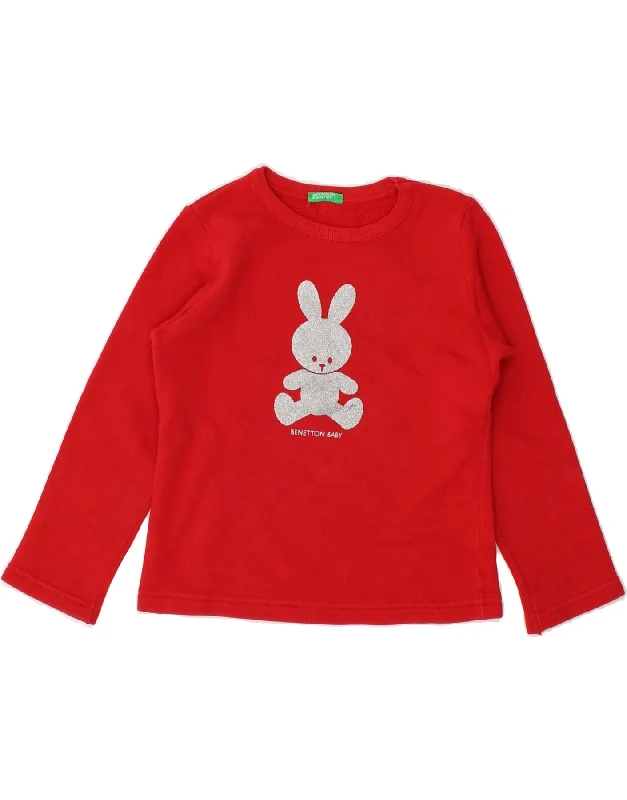 men's cozy hoodies -BENETTON Girls Graphic Sweatshirt Jumper 4-5 Years XS  Red