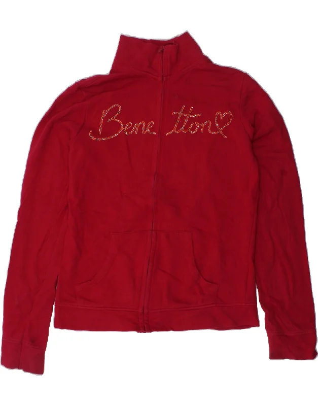 men's casual blazers -BENETTON Girls Graphic Tracksuit Top Jacket 13-14 Years 3XL Red Cotton