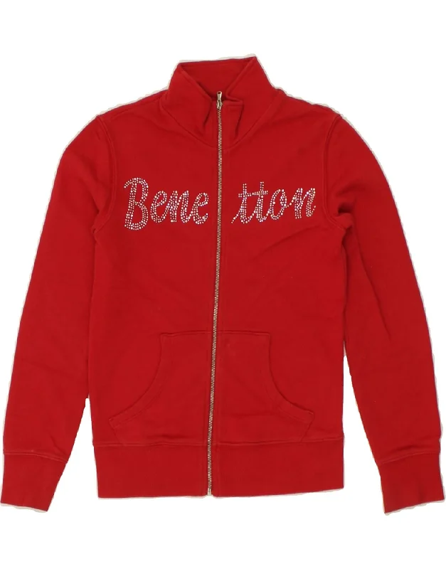 men's winter jackets with hood -BENETTON Girls Graphic Tracksuit Top Jacket 8-9 Years Large  Red Cotton