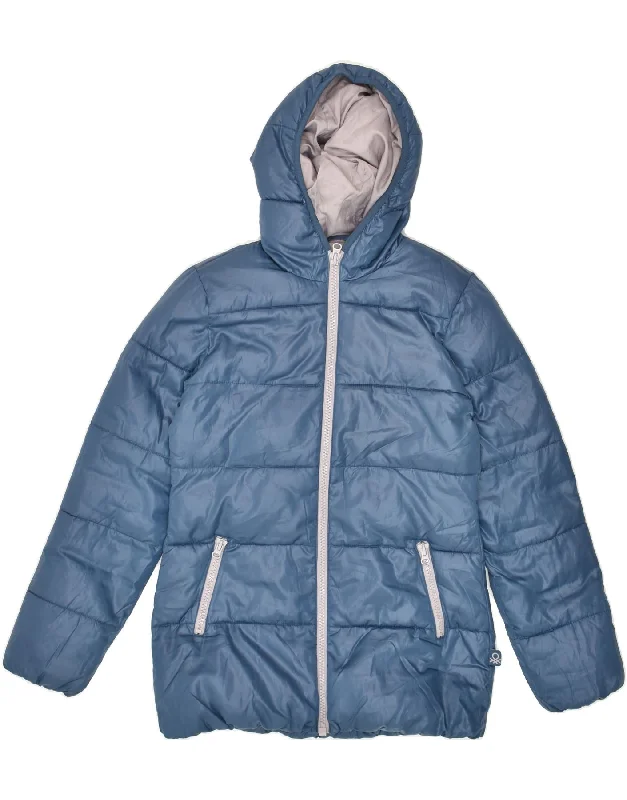 men's rugged jackets -BENETTON Girls Hooded Padded Jacket 11-12 Years 2XL Blue Polyester