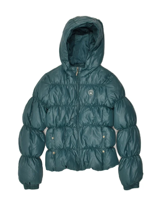 men's stylish black jackets -BENETTON Girls Hooded Padded Jacket 15-16 Years Green