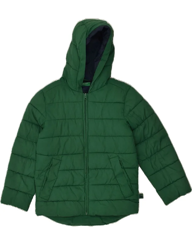 men's padded jackets -BENETTON Girls Hooded Padded Jacket 8-9 Years Large Green Polyester