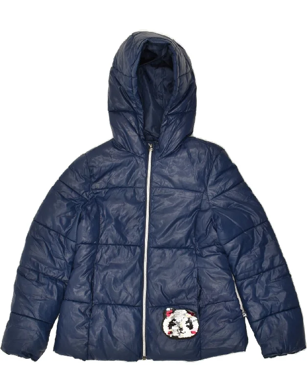 men's stylish parkas -BENETTON Girls Hooded Padded Jacket 8-9 Years Large  Navy Blue Polyester