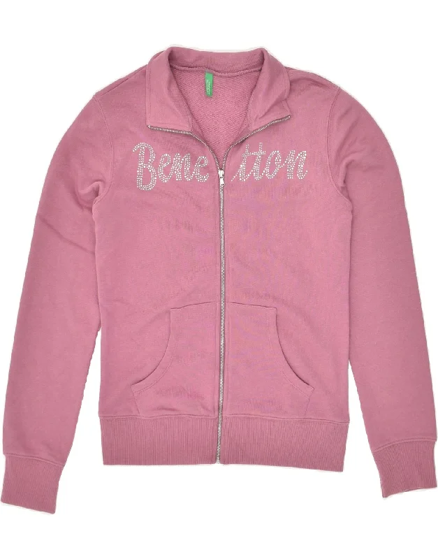 men's athletic jackets -BENETTON Girls Tracksuit Top Jacket 11-12 Years XL Pink Cotton