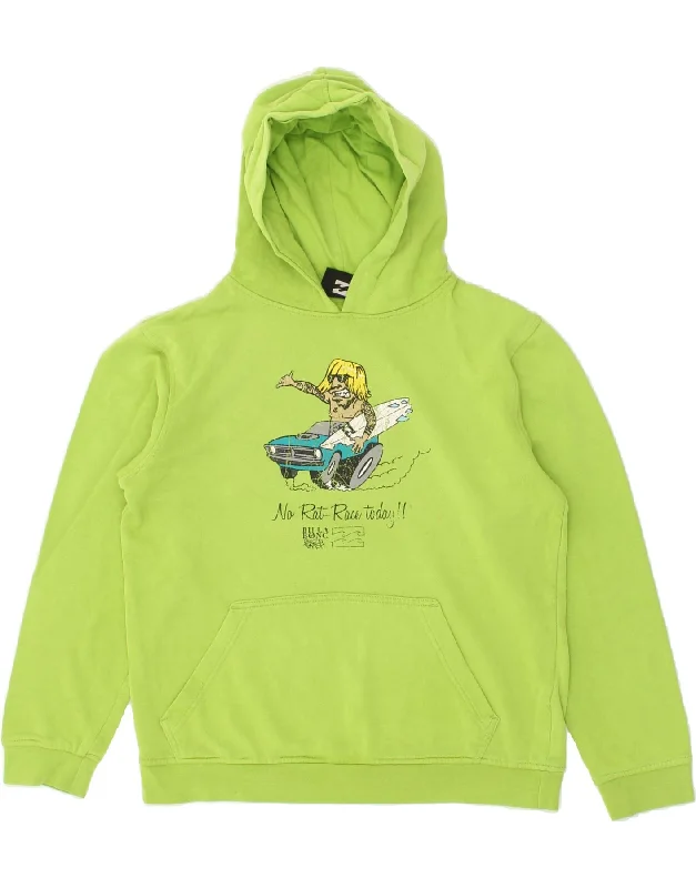 men's comfortable pullover sweatshirts -BILLABONG Boys Graphic Hoodie Jumper 13-14 Years Green Cotton