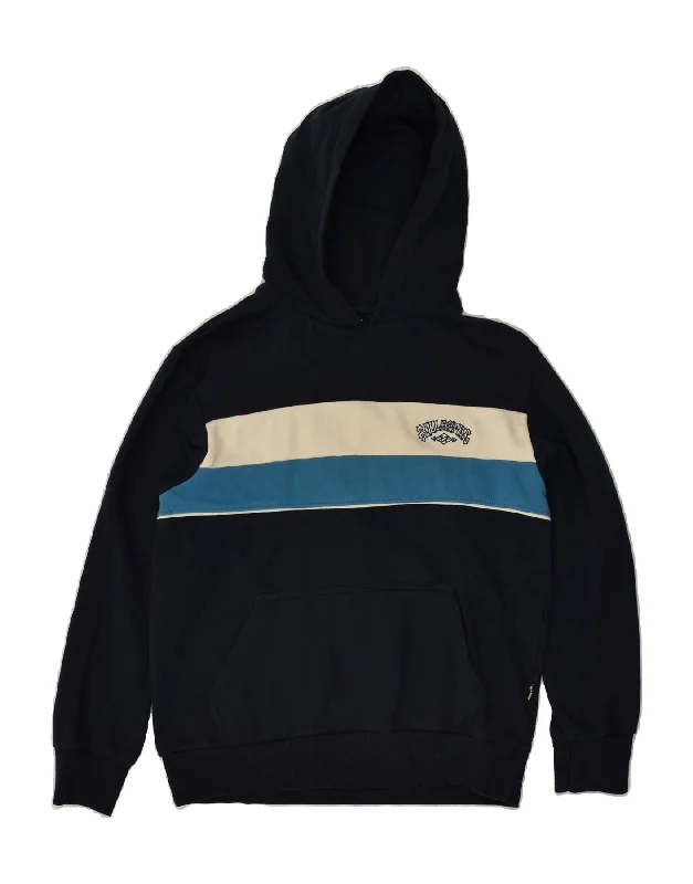 men's workout hoodies -BILLABONG Boys Graphic Hoodie Jumper 15-16 Years Navy Blue Striped Cotton