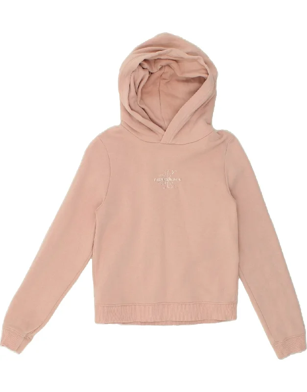 men's performance hoodies -CALVIN KLEIN JEANS Girls Crop Hoodie Jumper 15-16 Years Pink Cotton