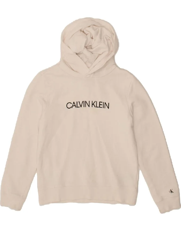 men's hoodie for snowboarding -CALVIN KLEIN JEANS Girls Graphic Hoodie Jumper 9-10 Years White Cotton